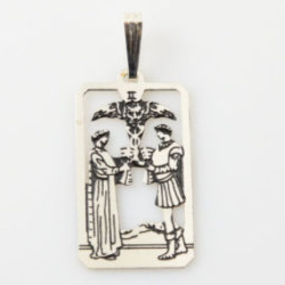 Two of Cups Tarot Card Pendant .925 Sterling Silver dainty Sacred Marriage - Picture 2 of 7